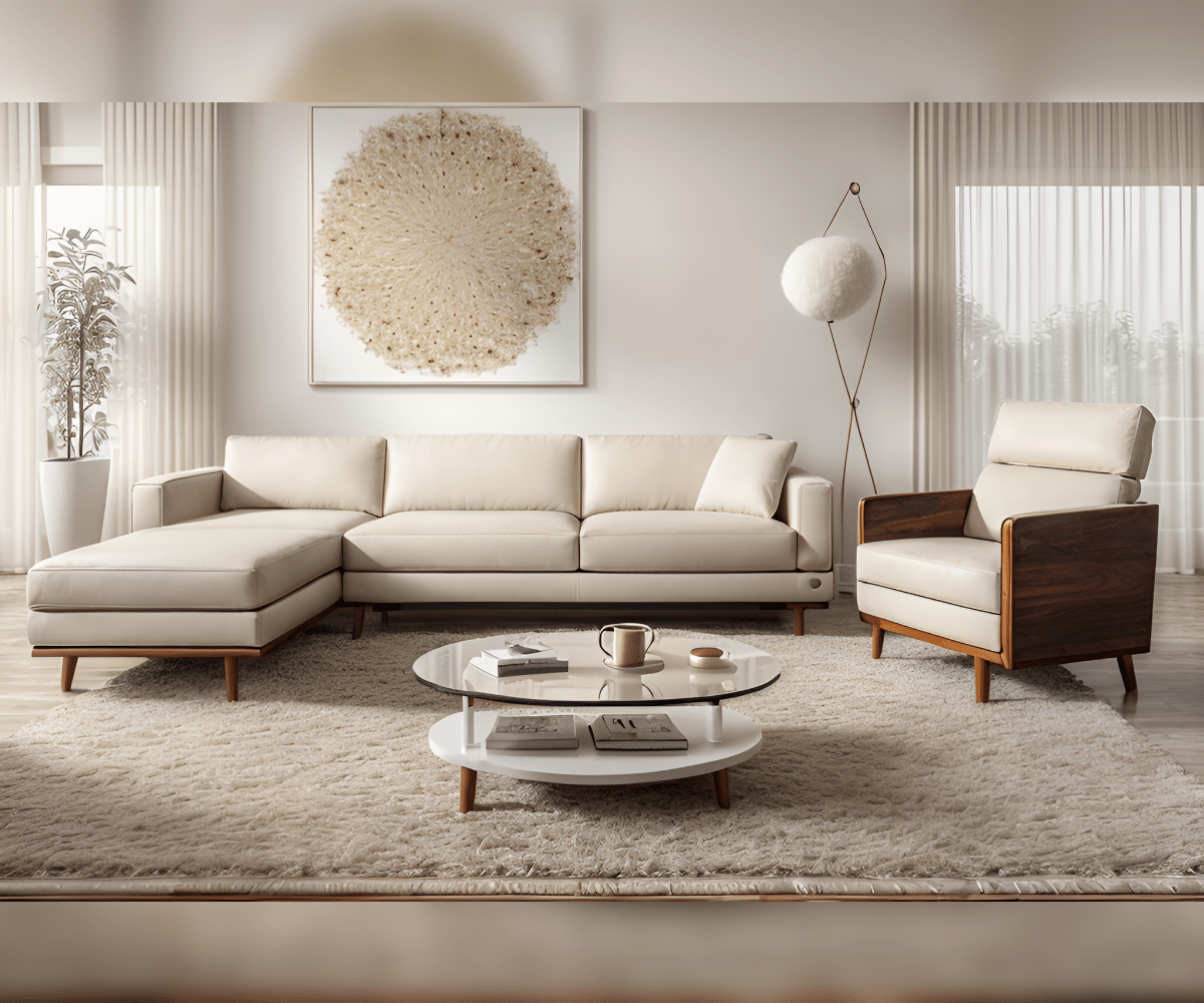 Domical L Shape Imported Burma Teak Wood Sofa Set