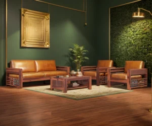 Hard Wood Mahajan Leather Sofa Set