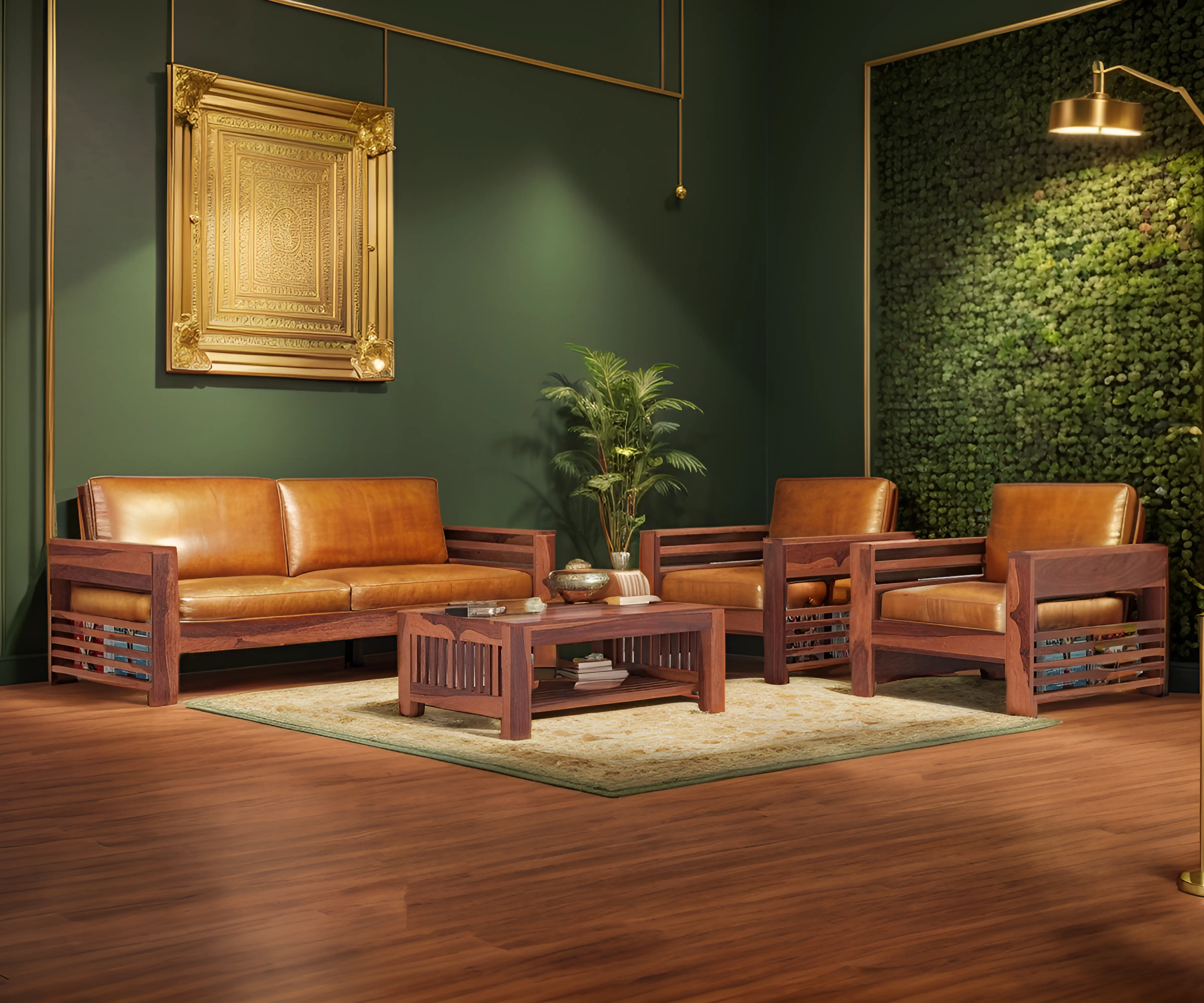 Hard Wood Mahajan Leather Sofa Set