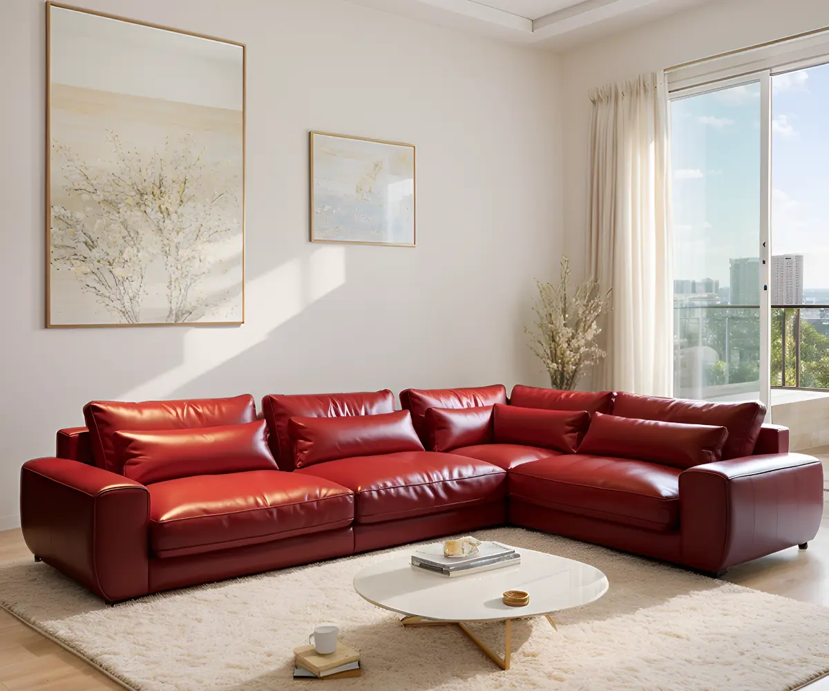 Imported Wood L Shape Italian Leather Sofa