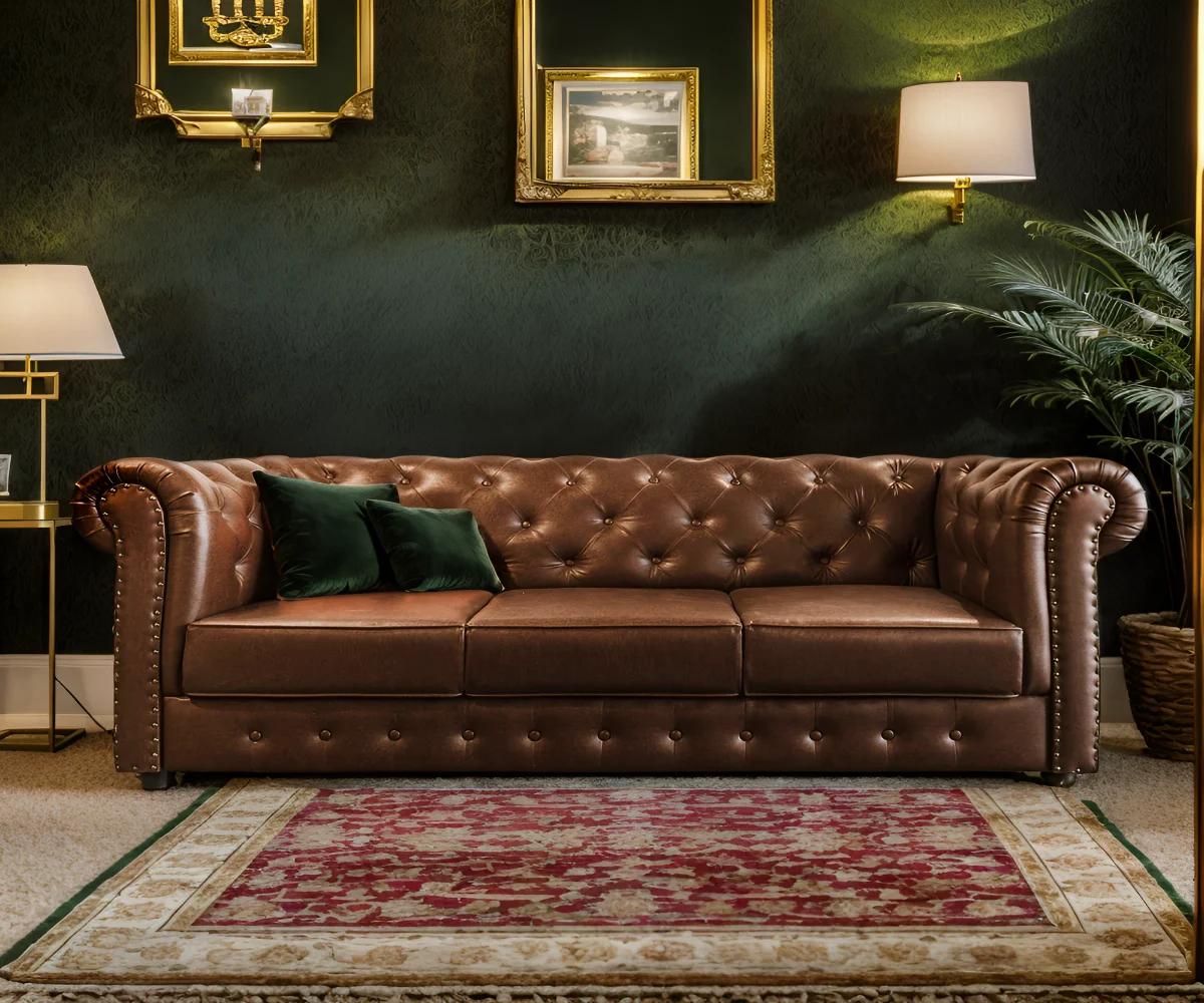 Three Sixty Chesterfield Premium Leatherette 3 Seater Sofa